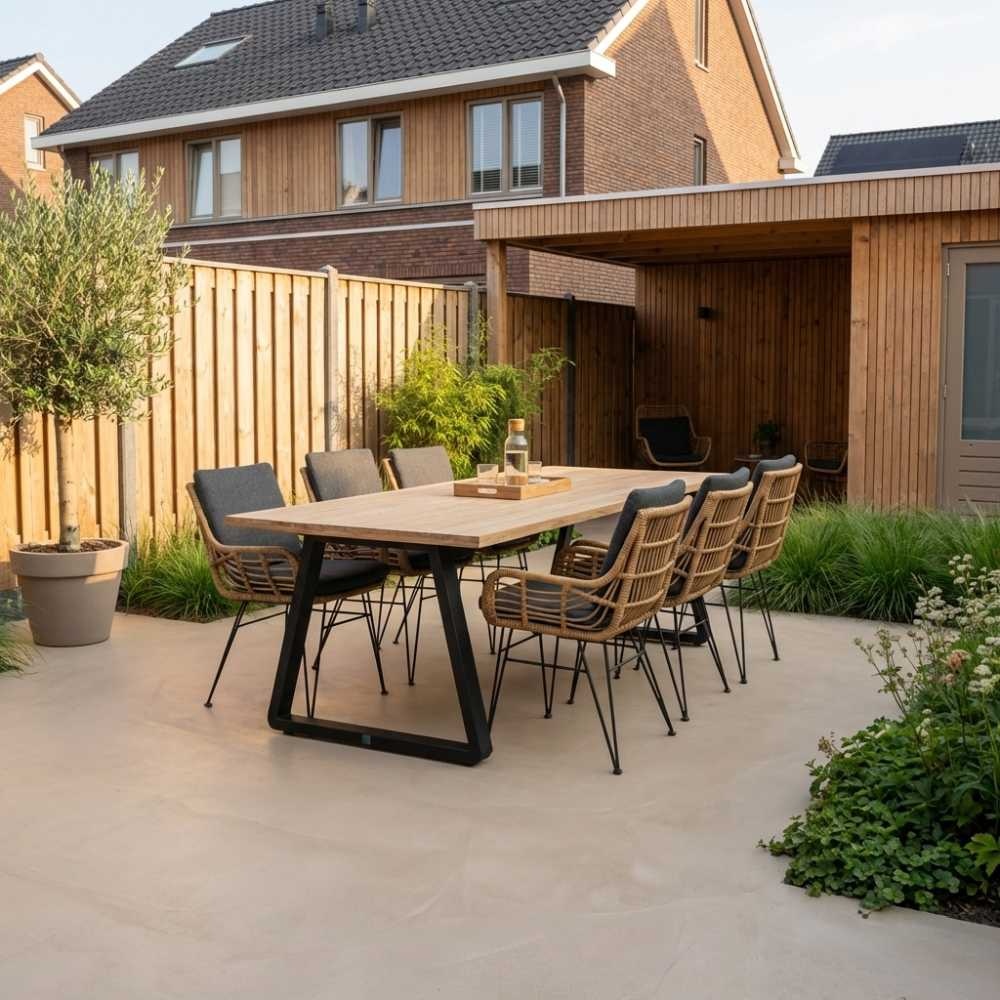 Elena/Carlos antraciet dining tuinset | 6 personen | teakhout + wicker | 240cm