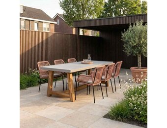 Veltis/Seville terra dining tuinset | 6 personen | betonlook + touw | 250cm