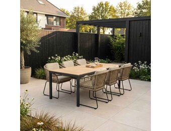 Delta/Tulum Sahara Dust dining tuinset | 6 personen | teakhout + touw | 220cm