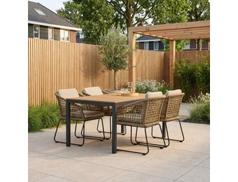 Delta/Tulum Sahara Dust dining tuinset | 4 personen | teakhout + touw | 160cm