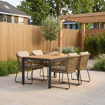 Delta/Tulum Sahara Dust dining tuinset | 4 personen | teakhout + touw | 160cm