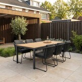Delta/Tulum Lava Grey dining tuinset | 6 personen | teakhout + touw | 220cm