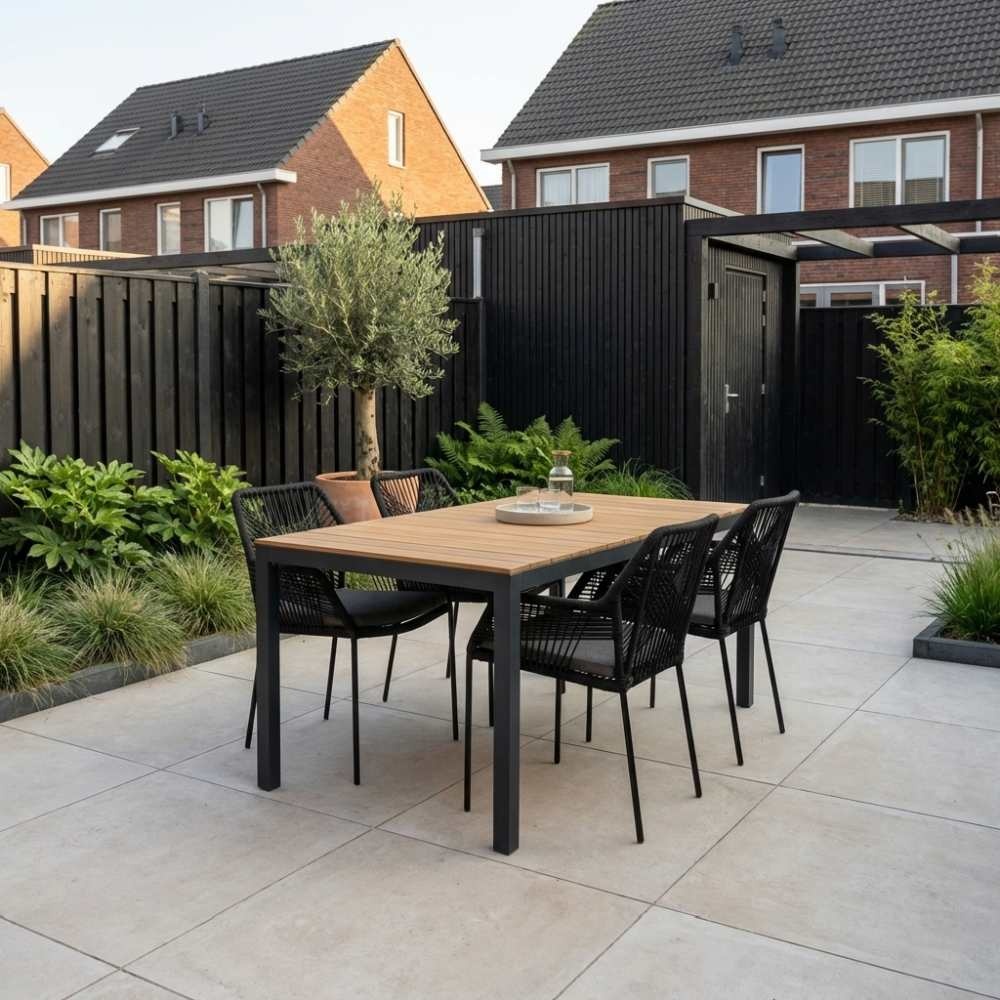 Delta/Seville zwart dining tuinset | 4 personen | teakhout + touw | 160cm