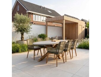Livorno/Padua dining tuinset | 6 personen | betonlook + touw | 240cm