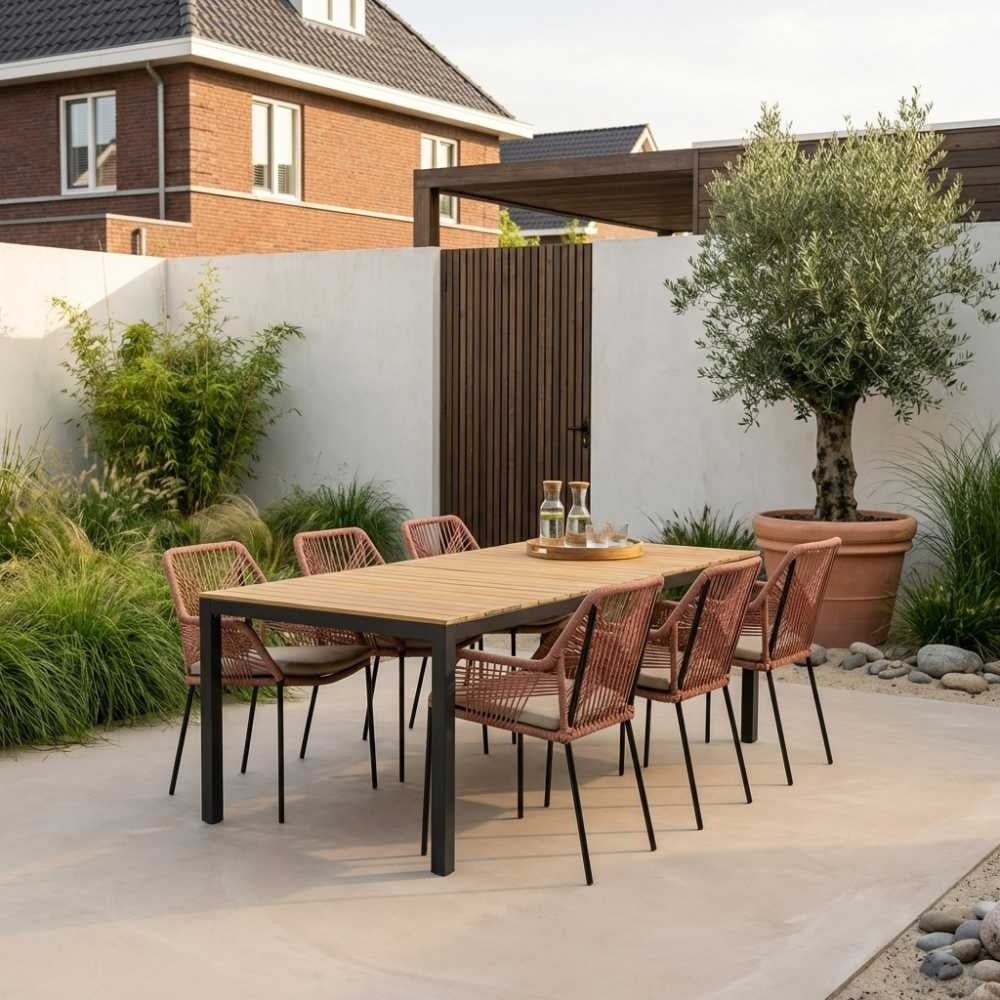 Delta/Seville terra dining tuinset | 6 personen | teakhout + aluminium | 220cm
