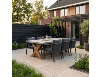 Norwich/Calgary antraciet dining tuinset | 6 personen | betonlook + touw | 250cm