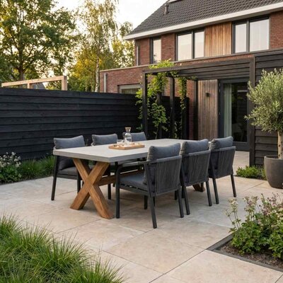Norwich/Calgary antraciet dining tuinset | 6 personen | betonlook + touw | 250cm