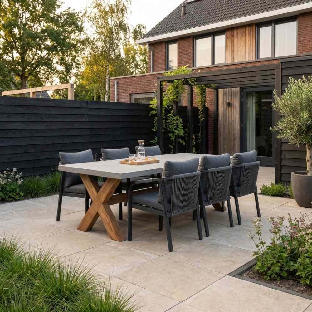 Norwich/Calgary antraciet dining tuinset | 6 personen | betonlook + touw | 250cm