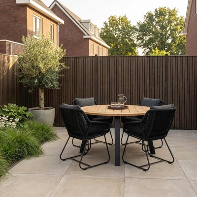 Cork/Portofino zwart dining tuinset | 4 personen | hardhout + touw | 130cm