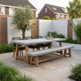 Veltis/Seville zwart hout stoel-bank dining tuinset | 6 personen | betonlook + touw | 250cm