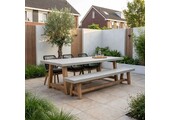 Veltis/Seville zwart hout stoel-bank dining tuinset | 6 personen | betonlook + touw | 250cm