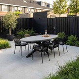 Stockholm/Seville zwart dining tuinset | 6 personen | betonlook + touw | 240cm ovaal