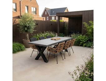 Lyon/Carlos dining tuinset | 6 personen | betonlook + wicker | 250cm