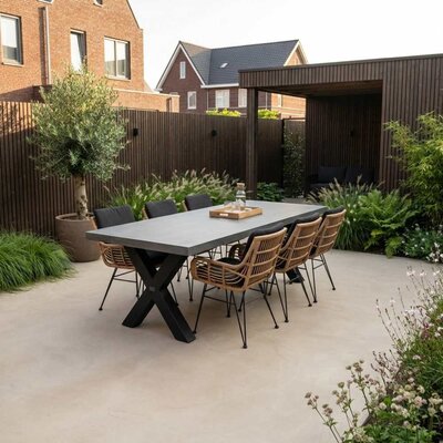 Lyon/Carlos dining tuinset | 6 personen | betonlook + wicker | 250cm