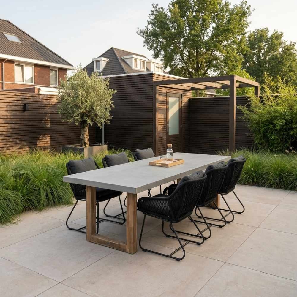 Lausanne/Portofino zwart dining tuinset | 6 personen | betonlook + touw | 250cm