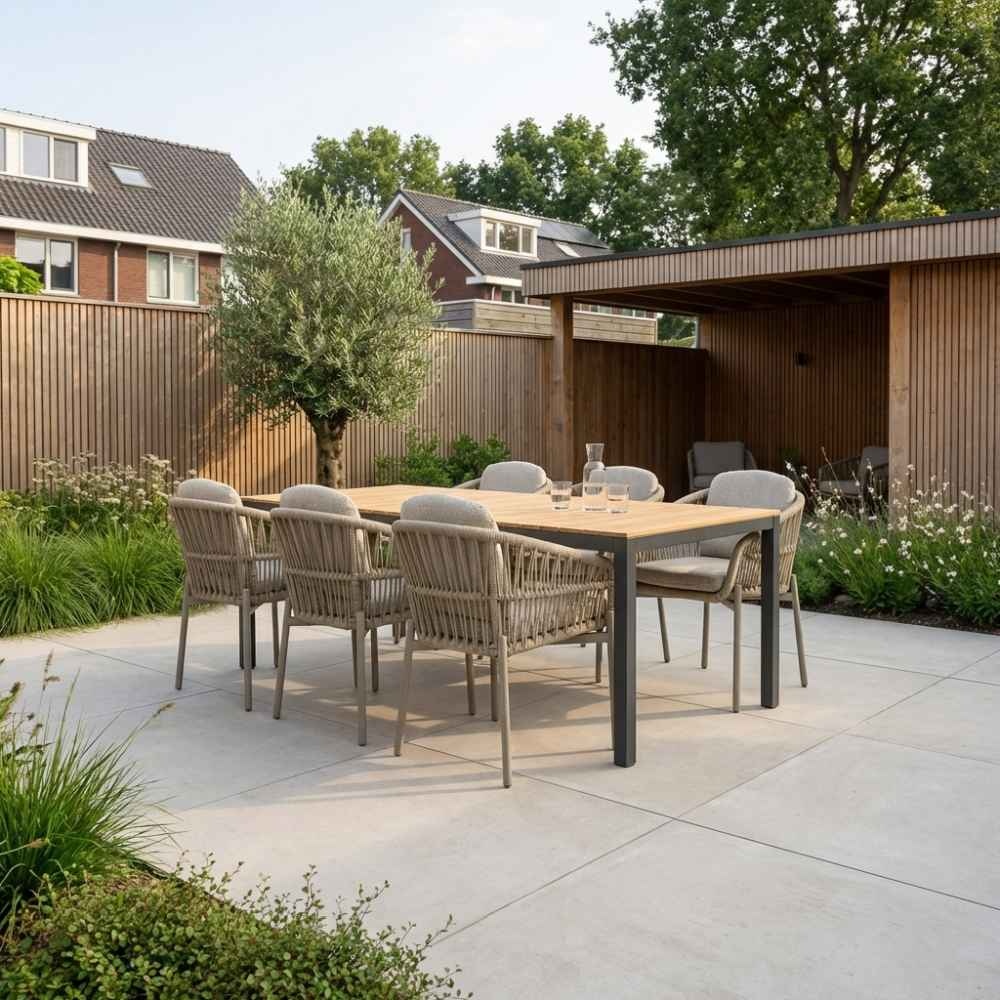 Delta/Rico zand dining tuinset | 6 personen | teakhout + aluminium | 220cm