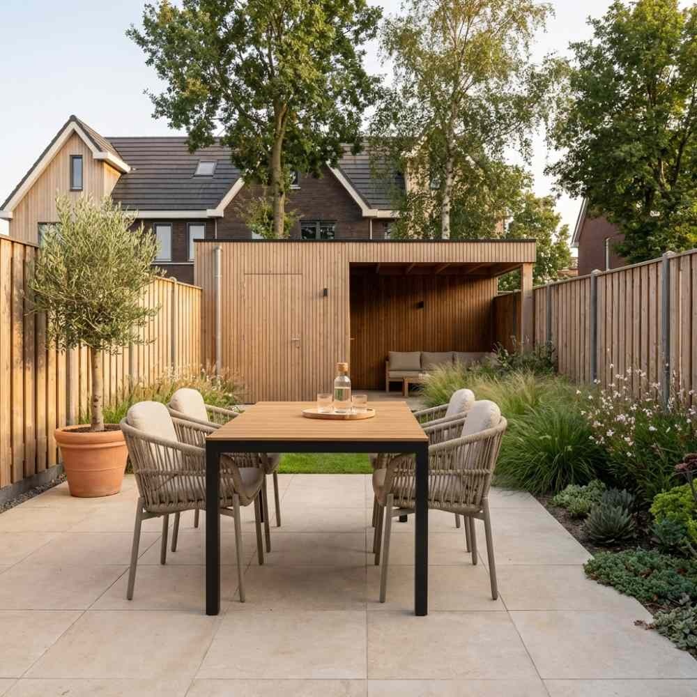 Delta/Rico zand dining tuinset | 4 personen | teakhout + aluminium | 160cm