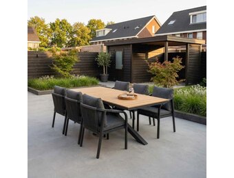 Durban/Calgary antraciet dining tuinset | 6 personen | polywood + touw | 218cm