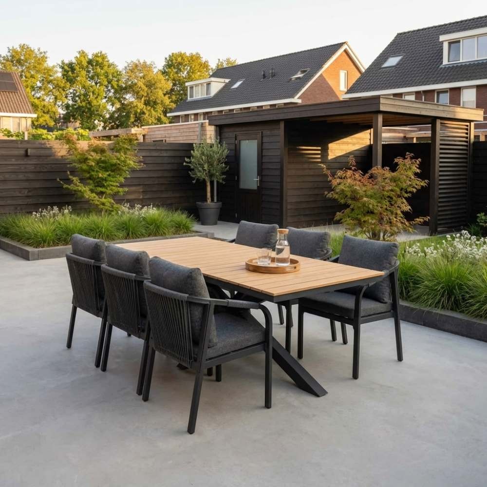 Durban/Calgary antraciet dining tuinset | 6 personen | polywood + touw | 218cm