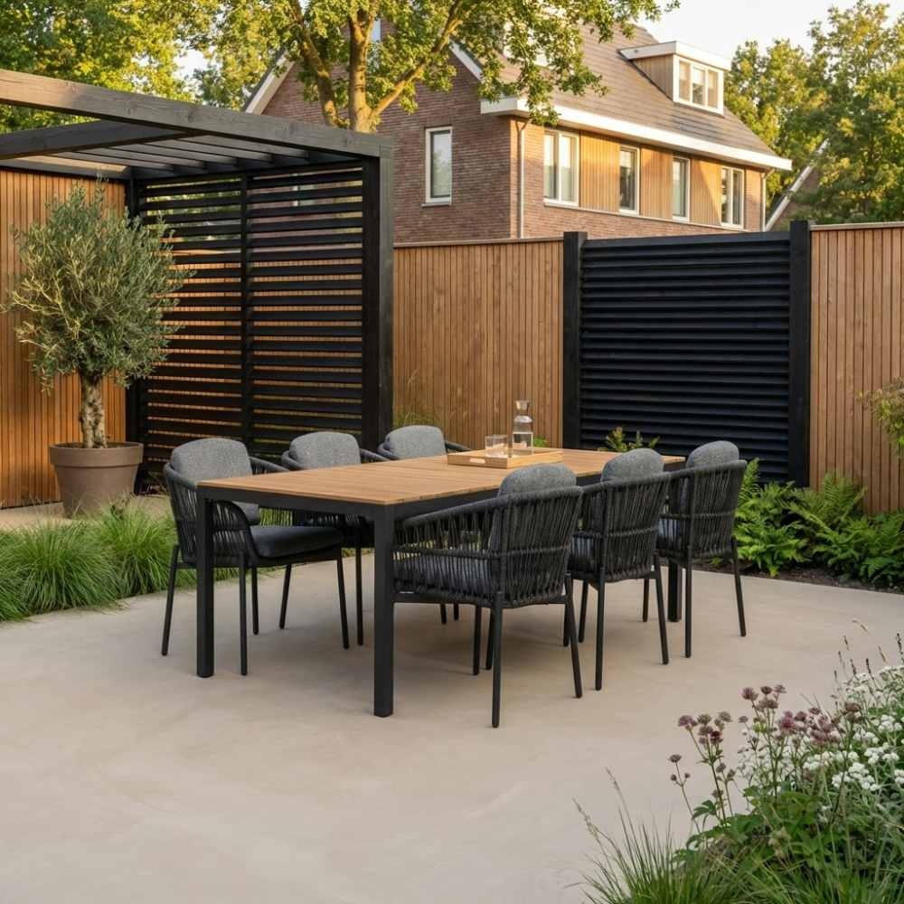 Delta/Rico charcoal dining tuinset | 6 personen | teakhout + aluminium | 220cm