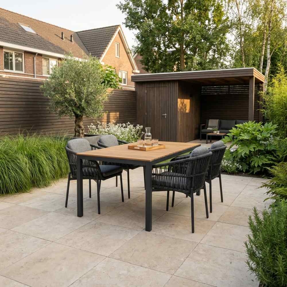 Delta/Rico charcoal dining tuinset | 4 personen | teakhout + aluminium | 160cm