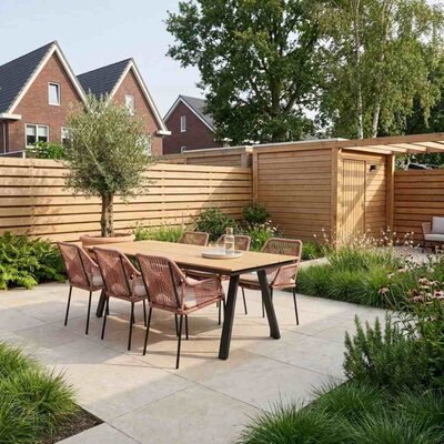 Oslo Natural/Seville terra dining tuinset | 6 personen | polywood + touw | 220cm