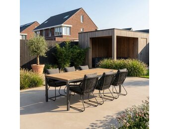 Delta/Portofino zwart dining tuinset | 6 personen | teakhout + touw | 220cm