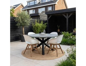 Meran/Karlstad wit dining tuinset | 4 personen | betonlook + kunststof | 135cm rond