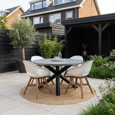 Meran/Karlstad wit dining tuinset | 4 personen | betonlook + kunststof | 135cm rond