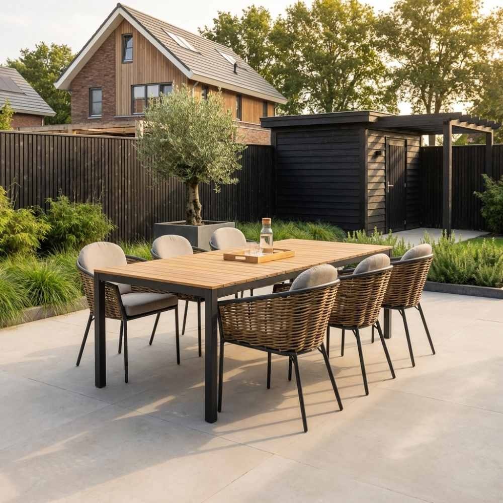 Delta/Lucca dining tuinset | 6 personen | teakhout + wicker | 220cm