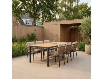 Delta/Dakota beige/antraciet dining tuinset | 6 personen | teakhout + touw | 220cm
