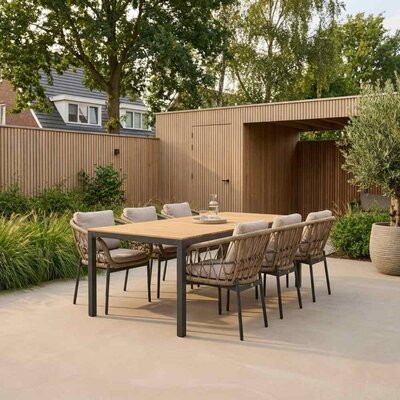 Delta/Dakota beige/antraciet dining tuinset | 6 personen | teakhout + touw | 220cm