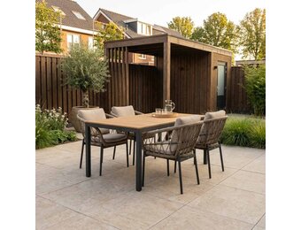 Delta/Dakota beige/antraciet dining tuinset | 4 personen | teakhout + touw | 160cm