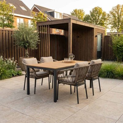 Delta/Dakota beige/antraciet dining tuinset | 4 personen | teakhout + touw | 160cm