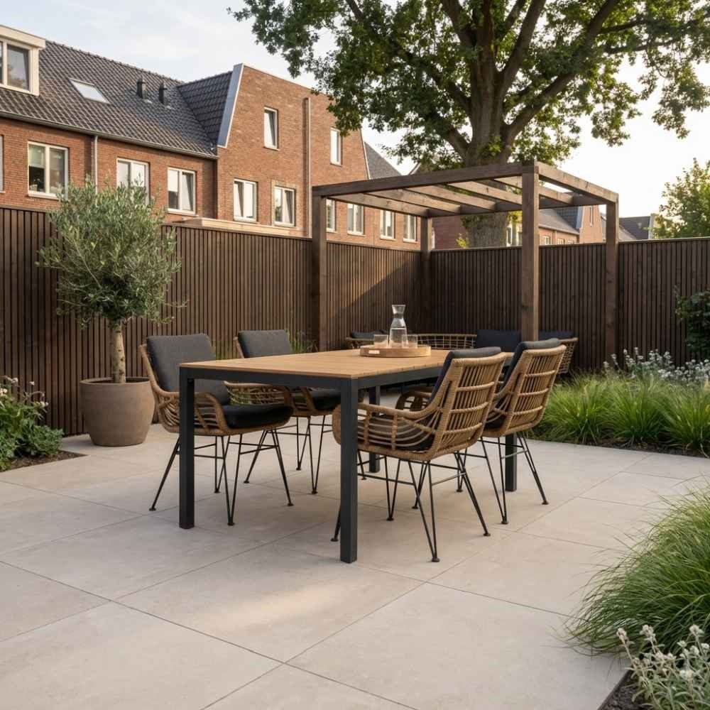 Delta/Carlos antraciet dining tuinset | 4 personen | teakhout + wicker | 160cm