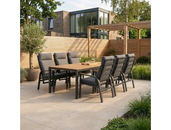 Delta/Annecy antraciet dining tuinset | 6 personen | teakhout + aluminium | 220cm