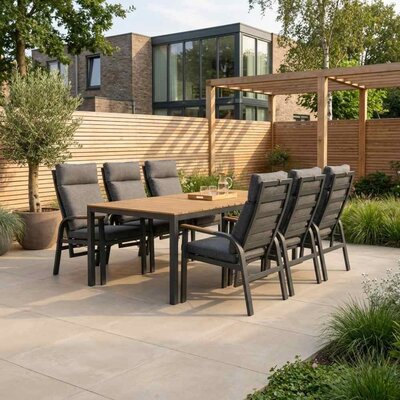 Delta/Annecy antraciet dining tuinset | 6 personen | teakhout + aluminium | 220cm