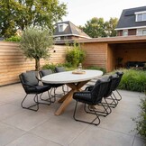 Livorno/Portofino zwart dining tuinset | 6 personen | betonlook + touw | 240cm ovaal