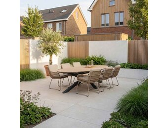 Dallas antraciet/Harper Sandstone dining tuinset | 6 personen | polywood + touw | 220cm