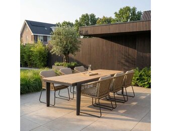Vigo/Tulum Sahara Dust dining tuinset | 6 personen | teakhout + touw | 260cm
