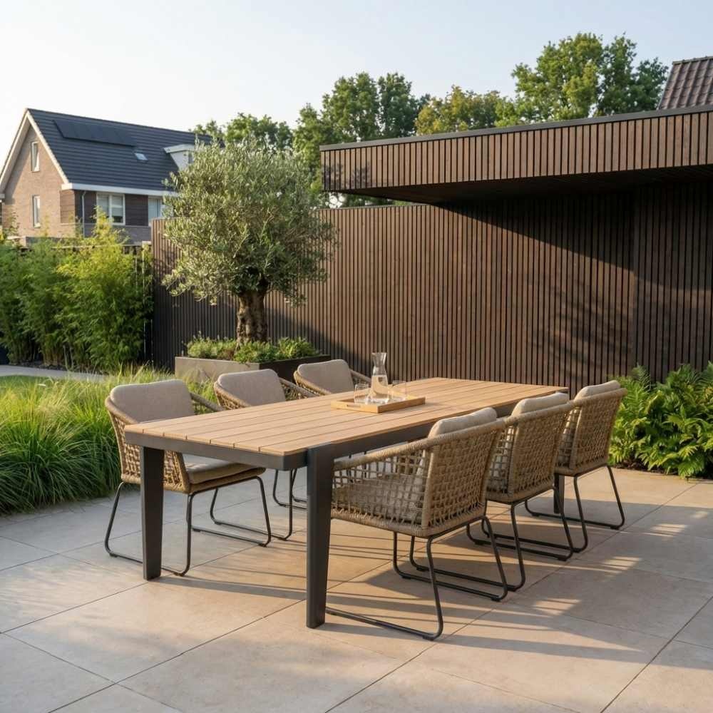 Vigo/Tulum Sahara Dust dining tuinset | 6 personen | teakhout + touw | 260cm