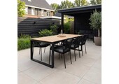 Helsinki Natural/Seville zwart dining tuinset | 6 personen | polywood + touw | 210cm