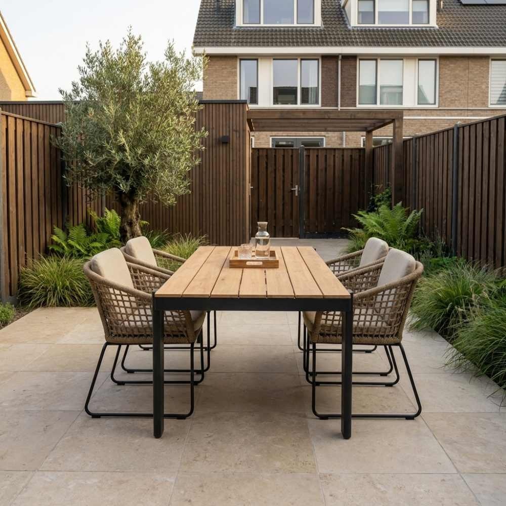 Vigo/Tulum Sahara Dust dining tuinset | 4 personen | teakhout + touw | 200cm