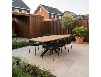 Salo/Seville zwart dining tuinset | 6 personen | hardhout + touw | 240cm