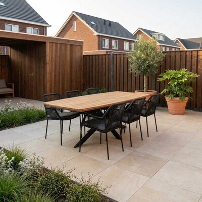 Salo/Seville zwart dining tuinset | 6 personen | hardhout + touw | 240cm