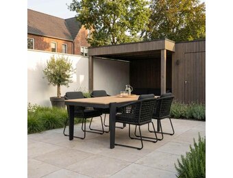 Vigo/Tulum Lava Grey dining tuinset | 4 personen | teakhout + touw | 200cm