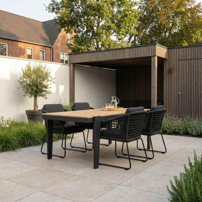 Vigo/Tulum Lava Grey dining tuinset | 4 personen | teakhout + touw | 200cm