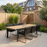 Vigo/Tulum Lava Grey dining tuinset | 6 personen | teakhout + touw | 260cm