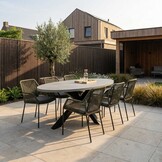 Stockholm/Seville olijfgroen dining tuinset | 6 personen | betonlook + touw | 200cm ovaal