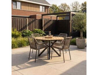 Cervo/Seville zand dining tuinset | 4 personen | polywood+ touw | 120cm